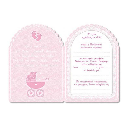 Zaproszenia Chrzest Święty Wózeczek 10 szt.