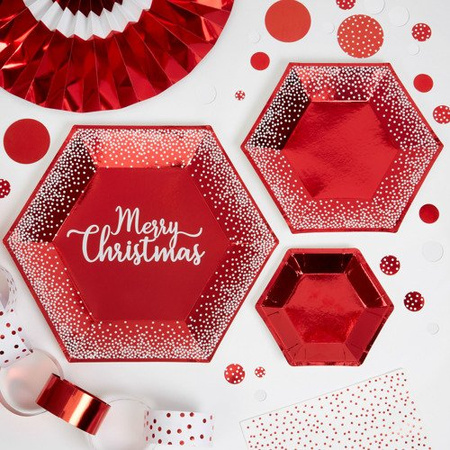 Talerzyki papierowe Czerwony w białe kropki sześciokąt rozm. M 8 szt