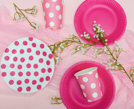 Talerzyki papierowe GROSZKI różowe 18 cm 6 szt.