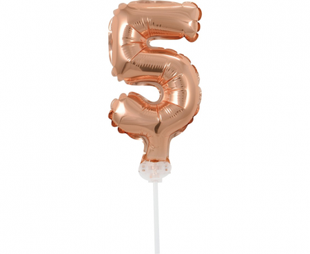 BALON foliowy CYFRA na patyczku ZŁOTY RÓŻ 13 cm