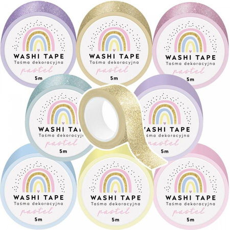 Taśma dekoracyjna samoprzylepna brokatowa Glitter Pastel mix wzorów 5m 1 szt.