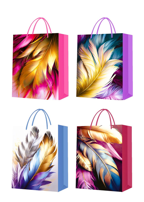 Torebka prezentowa Piórka 23x18x10 cm Mix kolorów