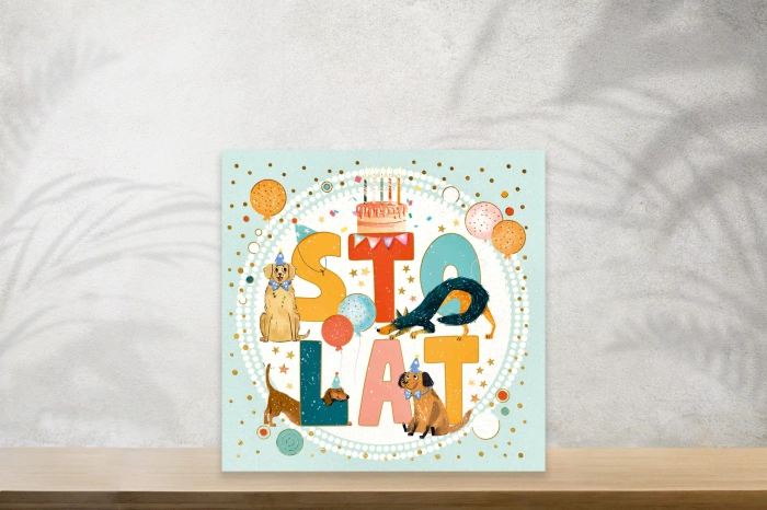 Kartka urodzinowa z życzeniami STO LAT Pieski 1 szt.