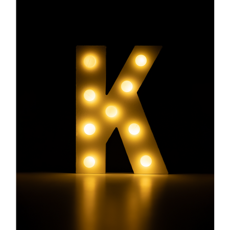 Świecąca Litera LED "K" Light Letter, drewniana biała 17x12 cm