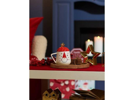 Kubek świąteczny z przykrywką i łyżeczką biało czerwony