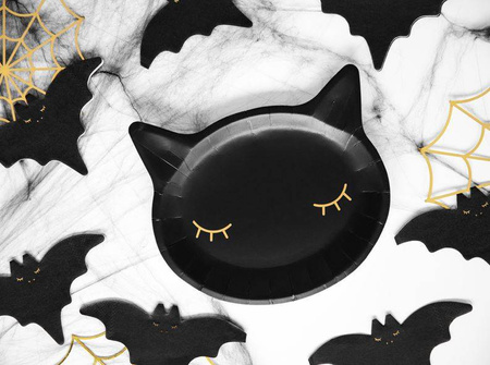 Talerzyki papierowe Kotek czarny ze złotym zdobieniem 22 cm 6 szt.