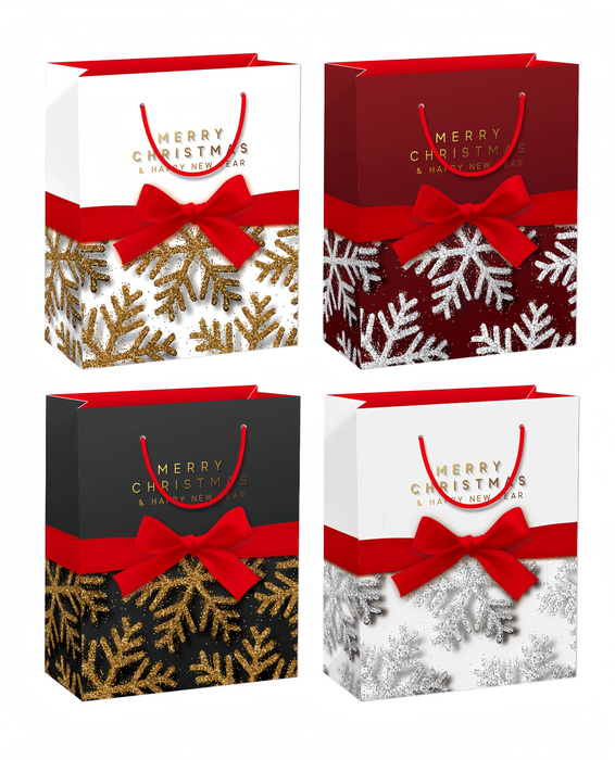 Torebka prezentowa Świąteczna z kokardą i napisem Merry Christmas 55x40x15 cm mix wzorów