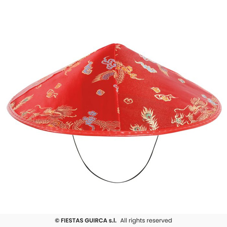 Kapelusz japoński chiński czerwony z haftem