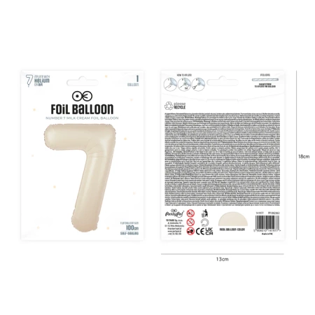 Balon foliowy CYFRA 7 kremowy satynowy 100 cm