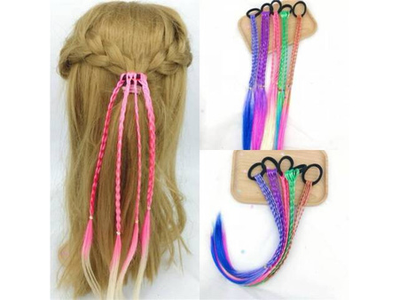 Gumka do włosów z kolorowymi warkoczami 45cm mix kolorów 1 szt.