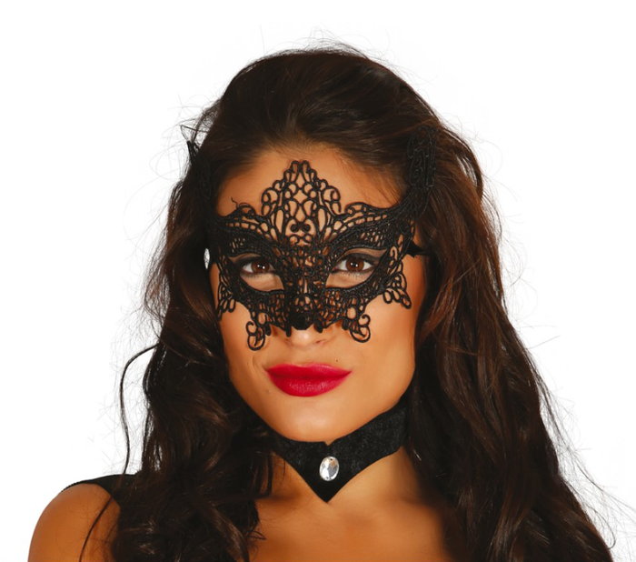 Maska koronkowa Wenecka Haftowana CZARNA