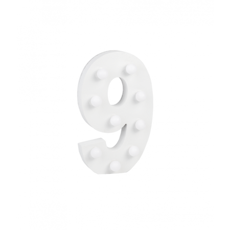 Świecąca Cyfra LED "9" Light Letter, drewniana biała 17x12 cm