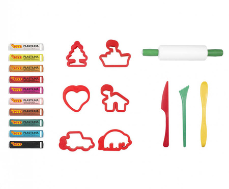 Plastelina ZESTAW 6 kolorów foremki wałek WALIZKA Jovi