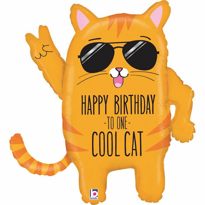 Kot w okularach Happy Birthday Cool Cat balon foliowy 33"