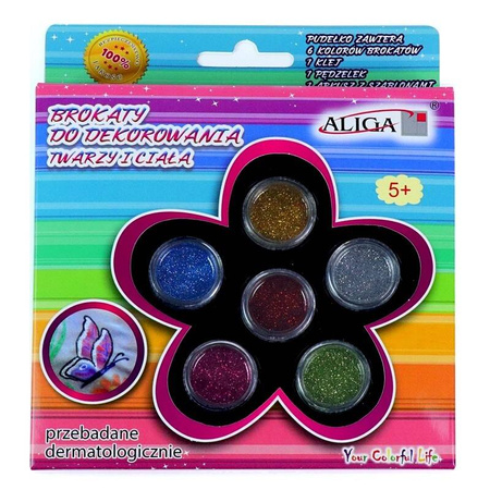 ZESTAW do tatuaży brokatowych (klej, szablony, brokat) Aliga