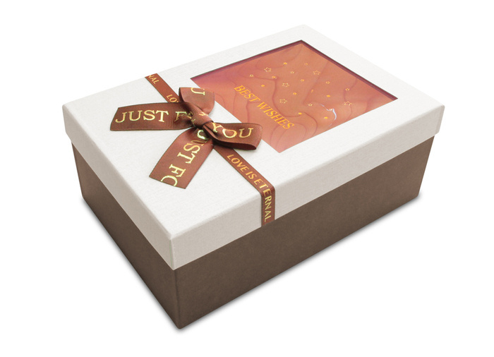 Pudełko prezentowe z okienkiem kokarda BRĄZ 1 szt.