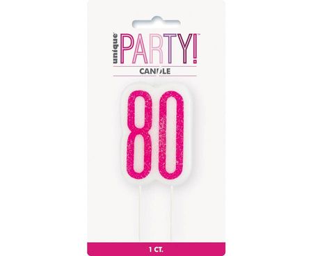 Świeczka urodzinowa na tort liczba "80" różowa
