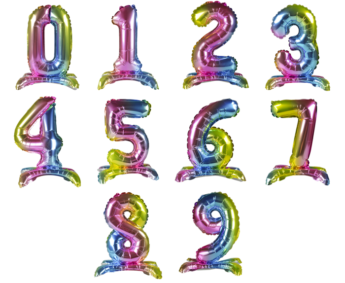 BALON foliowy stojący CYFRA tęczowa 38 cm PartyTime