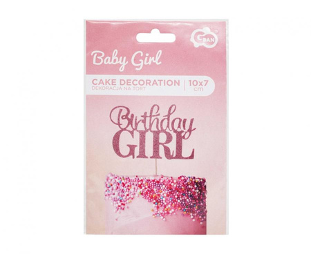 Topper dekoracyjny na tort BIRTHDAY GIRL brokatowy 10 x 7 cm