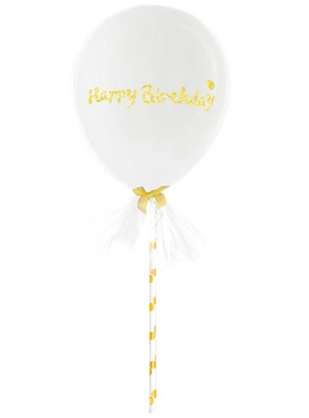 Balon gumowy Happy Birthday z tiulem i słomką