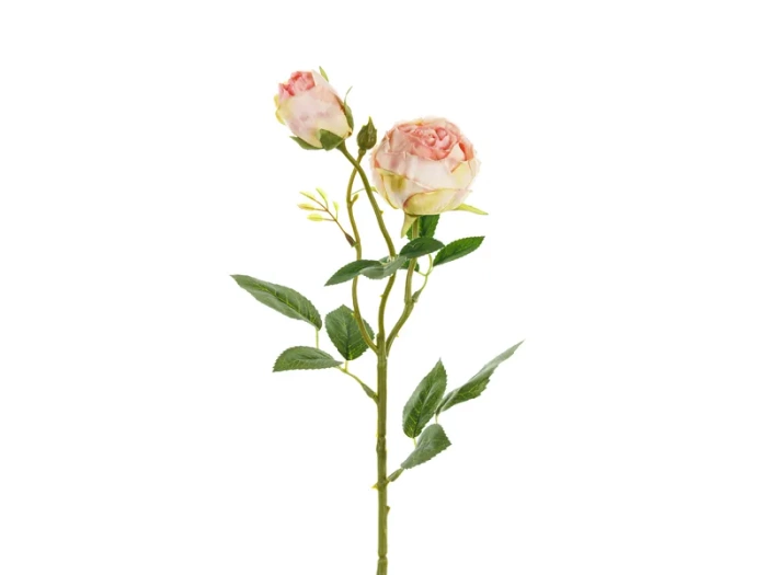 Sztuczny Kwiat - Róża z dwoma pąkami, 55 cm, jasny pudrowy róż