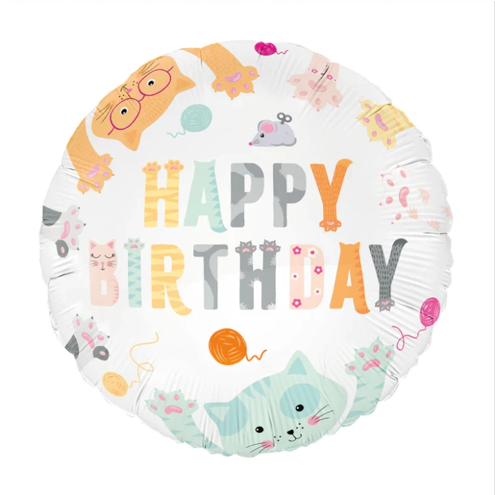 Balon foliowy Happy Birthday Kotki okragły 45cm