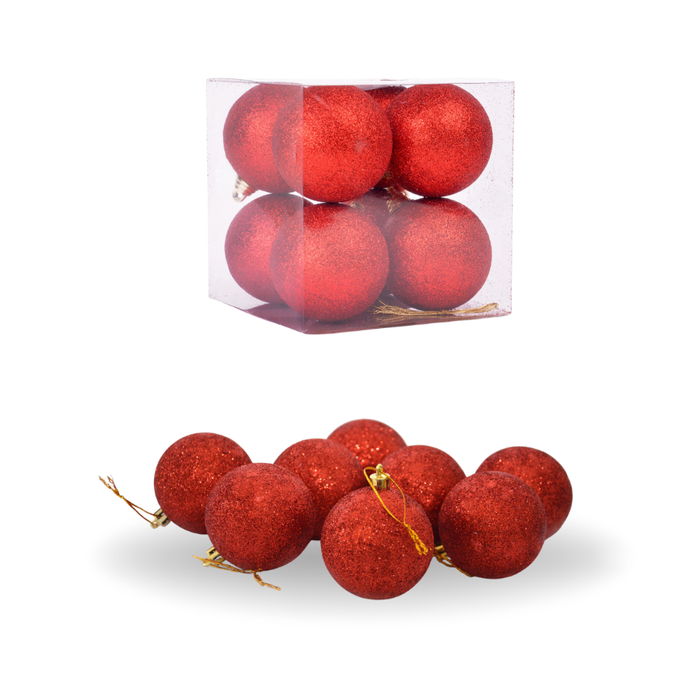 Bombki choinkowe brokatowe czerwone w pudełku (8 szt.)
