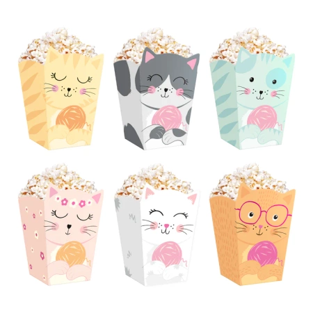 Pudełko na popcorn Kotki 8,5x15cm 6szt.