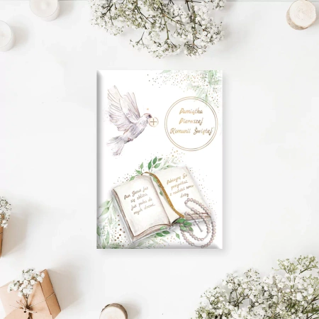 Pamiątka Pierwszej Komunii Świętej - książeczka A5 z gołębiem