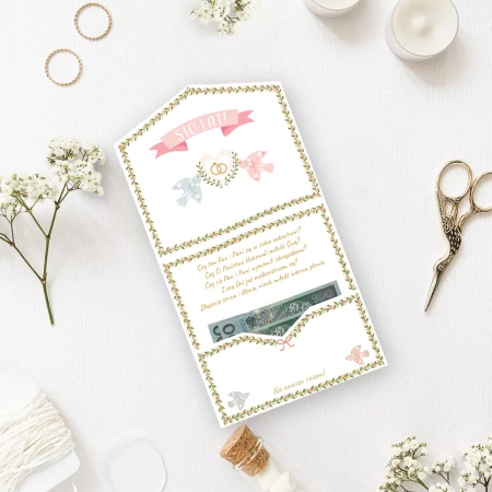 Kartka na ślub wesele z życzeniami z kieszonką na pieniądze 1 szt.