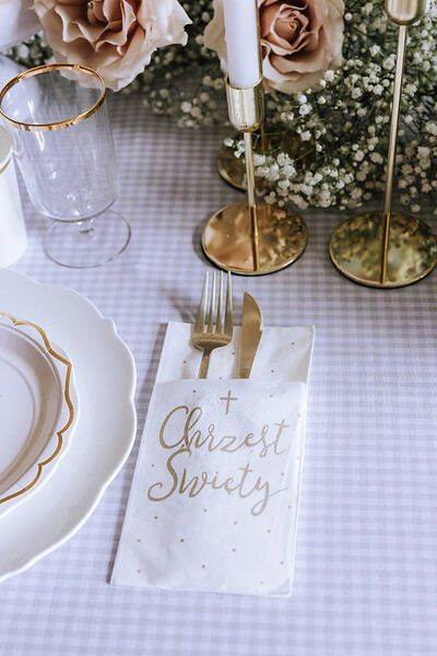 Kieszonki na sztućce etui serwetki papierowe ''Chrzest Święty'', białe 6 szt.- OUTLET- uszkodzona 1 serwetka