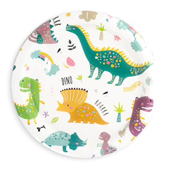 Talerzyki papierowe Dinozaury okrągłe 18,5cm 6 szt