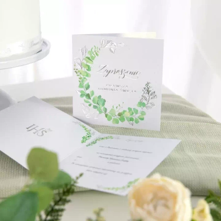 Zaproszenia Pierwsza Komunia Święta eukaliptus 10 szt.