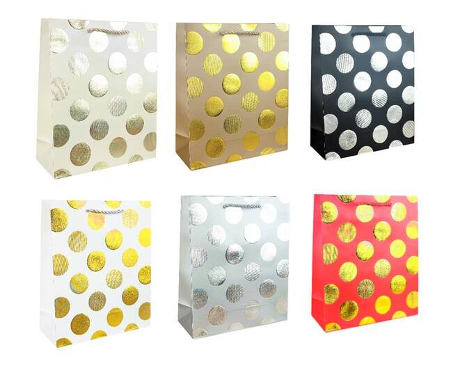 Torebka prezentowa w grochy DUŻA 41,5x30x12 cm wzory do wyboru