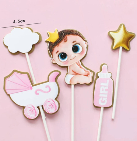 Pikkery Toppery na tort Baby Shower 5 szt. dziewczynka