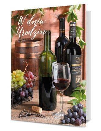 Kartka okolicznościowa "W dniu urodzin" wino