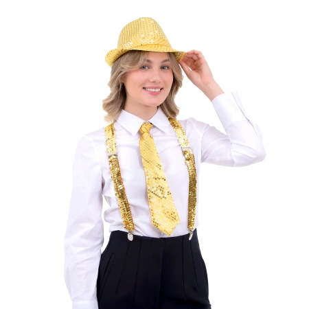 Krawat cekinowy złoty 36 cm na Sylwestra i karnawał