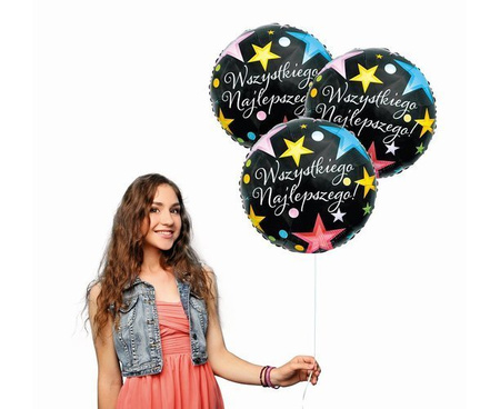 Wszystkiego najlepszego! okrągły balon foliowy gwiazdki 18''