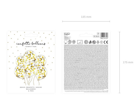 Balon przeźroczysty z konfetti metalicznym GWIAZDKI 6 szt.