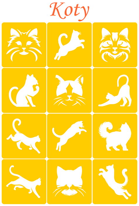 Szablony do tatuaży brokatowych Zestaw Koty 12 szt.