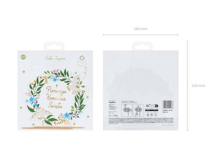 Topper dekoracyjny na tort Pierwsza Komunia Święta kwiaty 20 cm