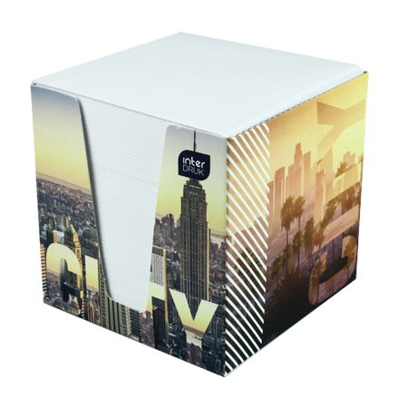Kostka papierowa BIAŁA 90x90x90mm w kubiku kartonowym MIX wzorów