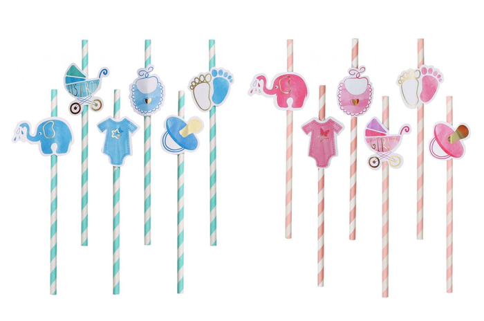 Słomki papierowe Baby Boy / Baby Girl na Baby Shower 8 szt.