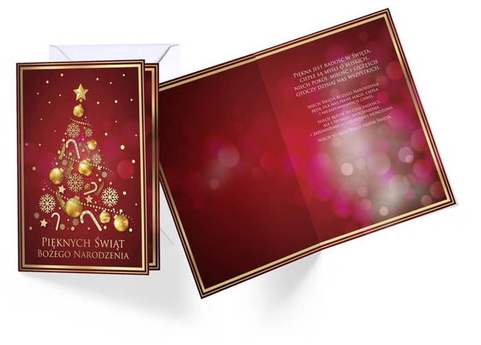 Kartka okolicznościowa Karnet świąteczny choinka bordowy