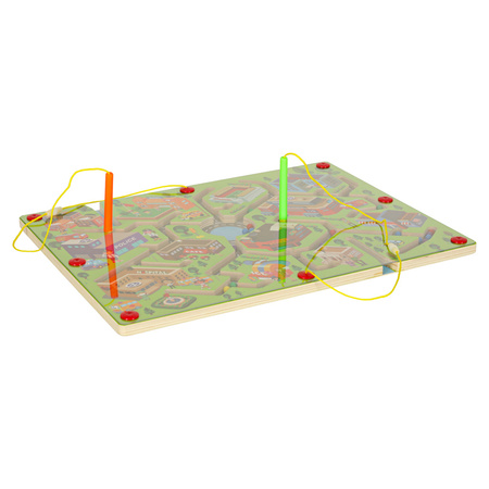 Gra labirynt magnetyczna planszowa drewniana do podróży duże miasto 2 graczy