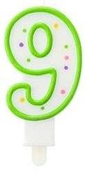 Świeczka urodzinowa "9" kropeczki zielona