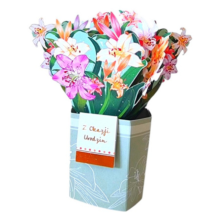 Kartka okolicznościowa 3D przestrzenna Bukiet Lilie Z Okazji Urodzin