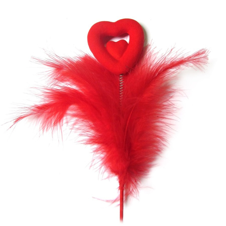 Serduszko z piórkami na patyku Dekoracja 1 szt.