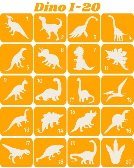 Szablony do tatuaży brokatowych tematyczne 20 szt. Dinozaury