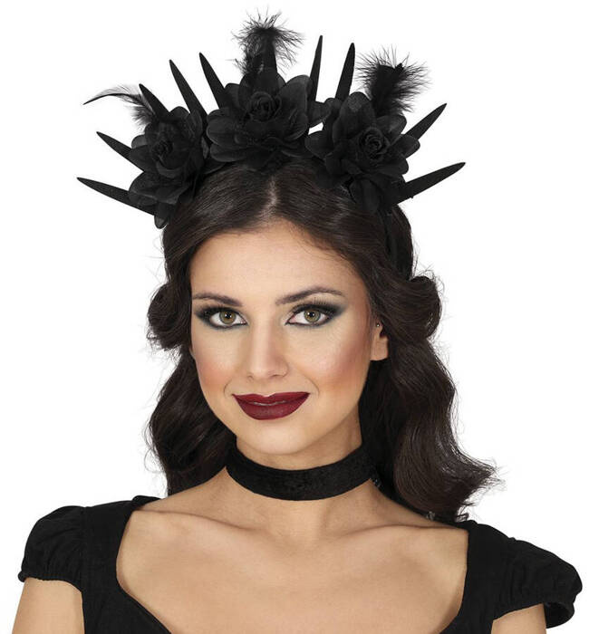 Opaska na głowę, tiara czarne kwiaty Guirca